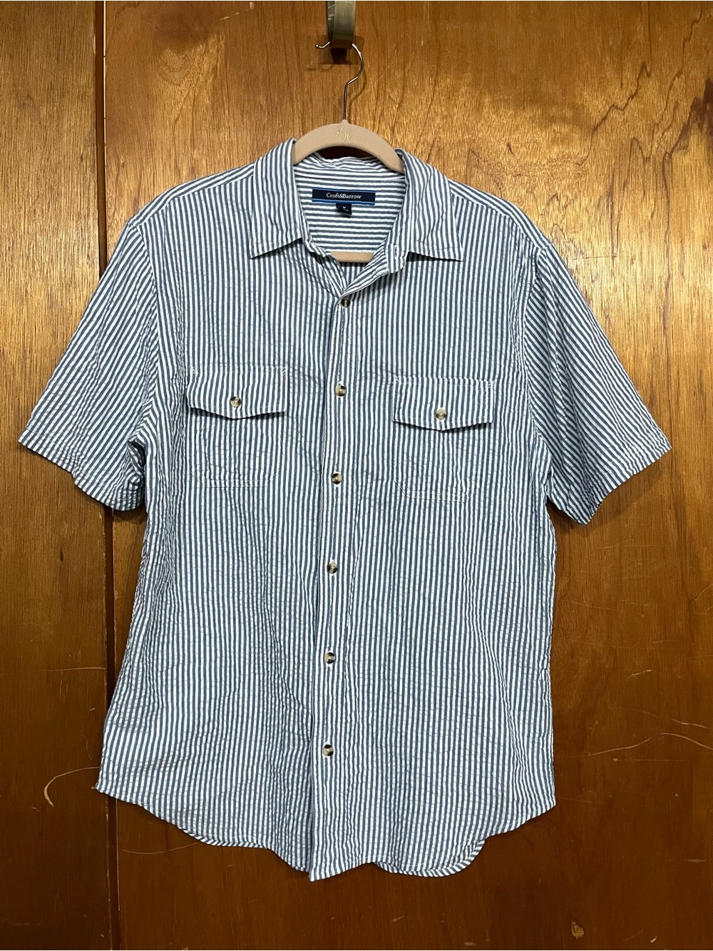 Men’s searsucker button down summer shirt, Croft & Barrow, Medium, 100% cotton